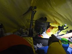 07A Lal Sing Tamang cooks breakfast before leaving for the summit from our tent at Lenin Peak camp 4 6430m